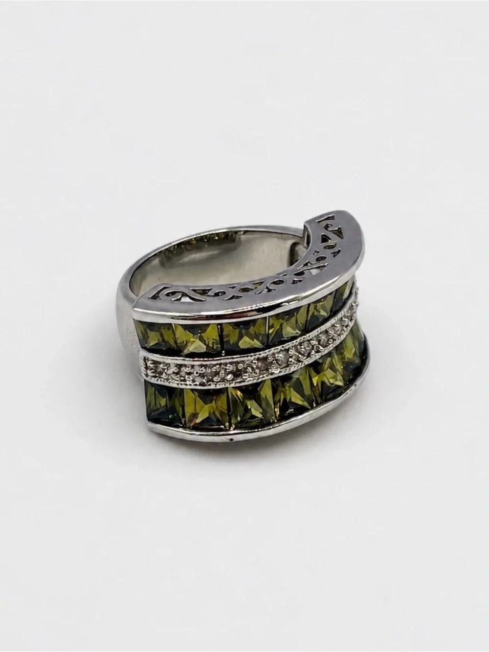 Park Lane Olive Green Crystal Wide Band Statement Ring Size 7